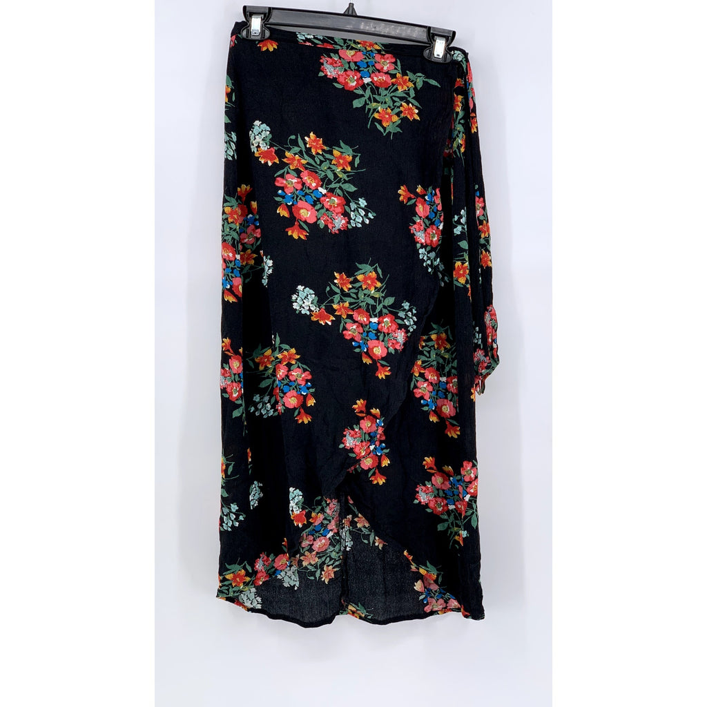 XHILARATION Women's Black Floral Textured Wrap Midi Skirt SZ S