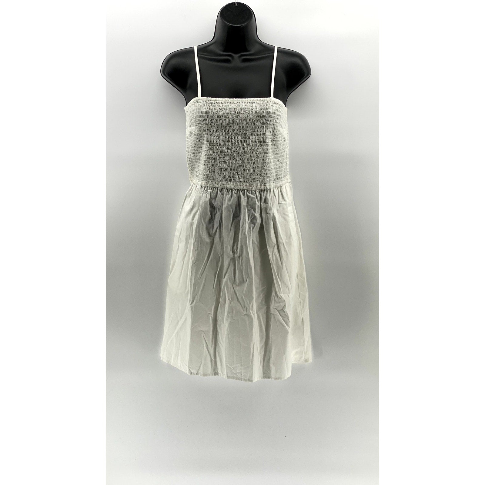 THE DROP Women's White Smocked Spaghetti Strap Fit & Flare Mini Dress SZ S