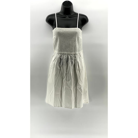 THE DROP Women's White Smocked Spaghetti Strap Fit & Flare Mini Dress SZ S