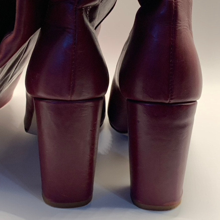 ZARA BASIC COLLECTION Women's Burgundy Leather Knee-High Heeled Boots SZ 39(US8)