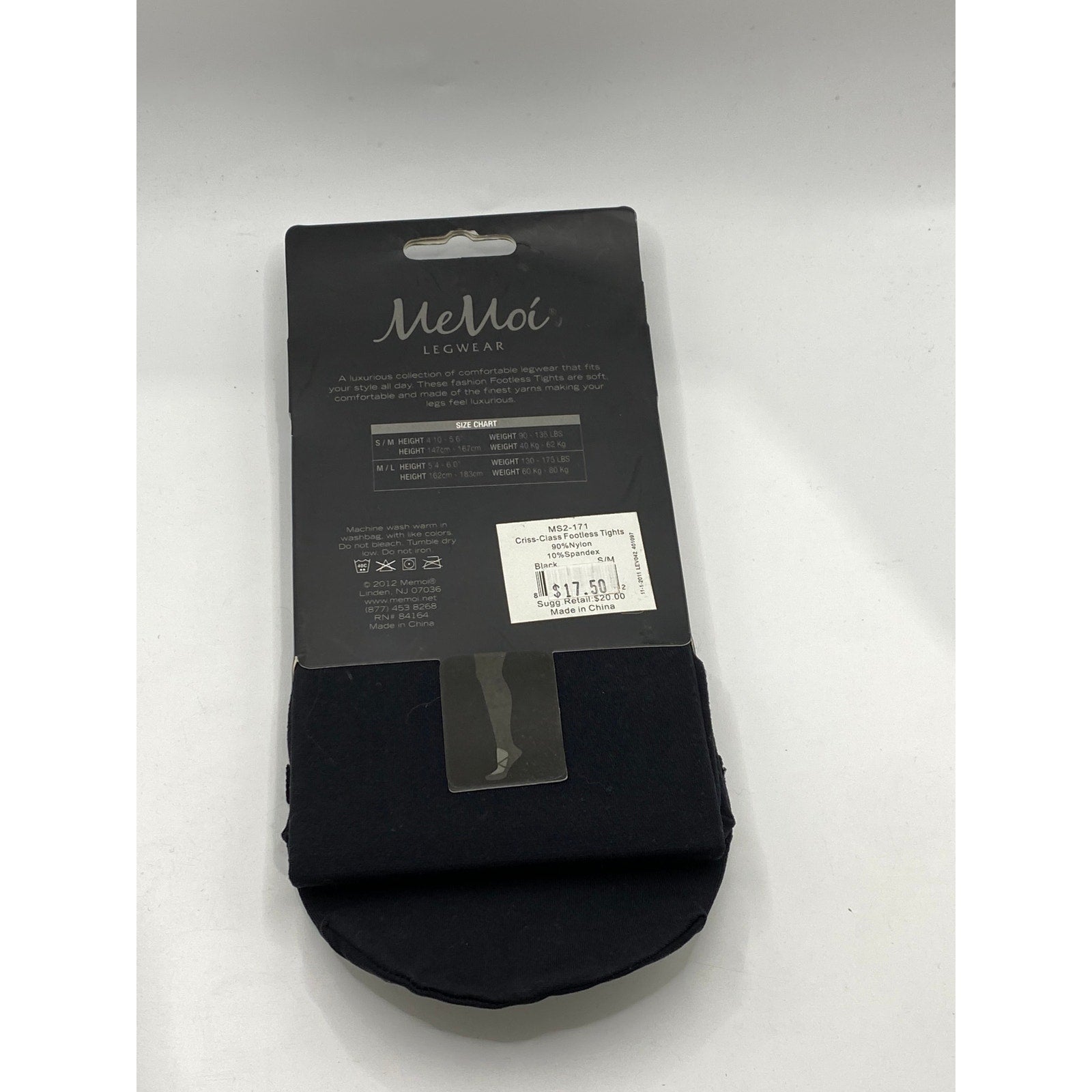 MEMOI Women's Black Solid Semi Sheer Criss-Cross Cutout Foot Tights SZ S/M