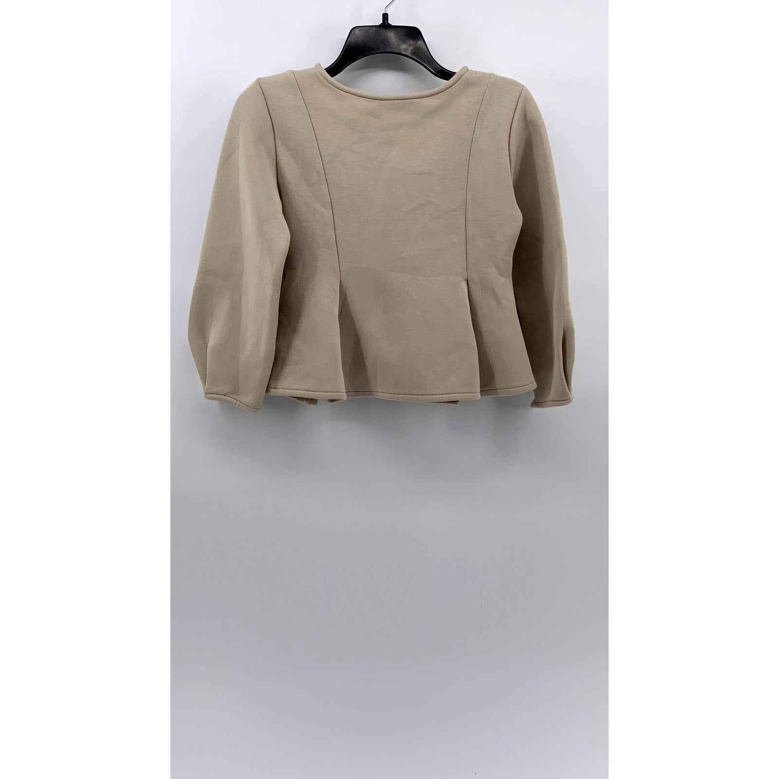 SISVEIL Women's Beige Crewneck Long Sleeve Ruffle Pleated Sweater Top SZ S
