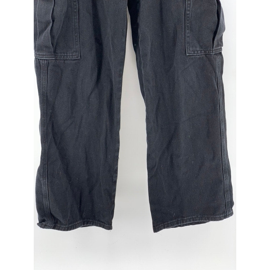 UNBRANDED Women's Black Straight-Leg Relaxed Fit Cargo Jeans SZ S