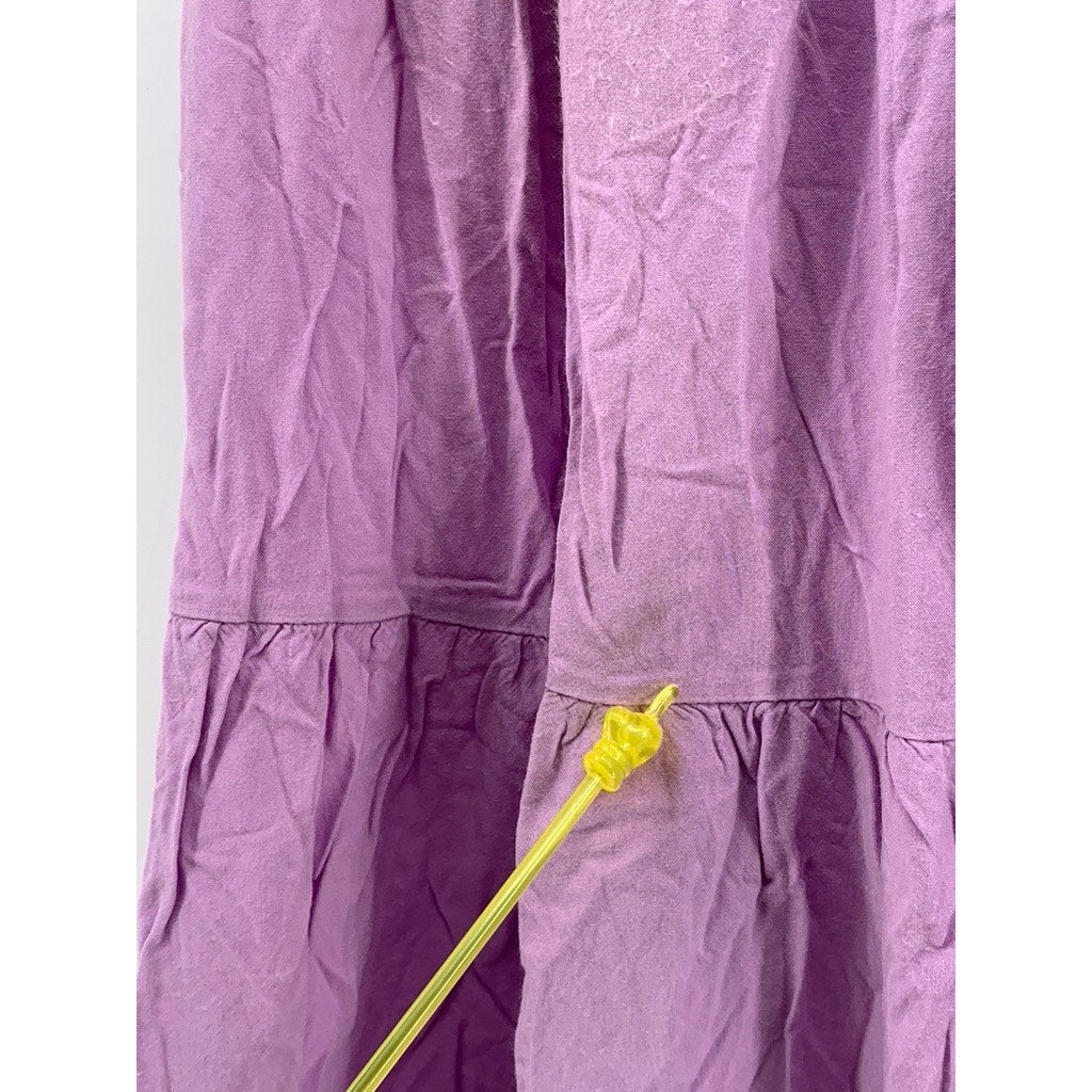 UNBRANDED Women's Lilac Tiered Pull-On Drawstring A-Line Midi Skirt SZ SM