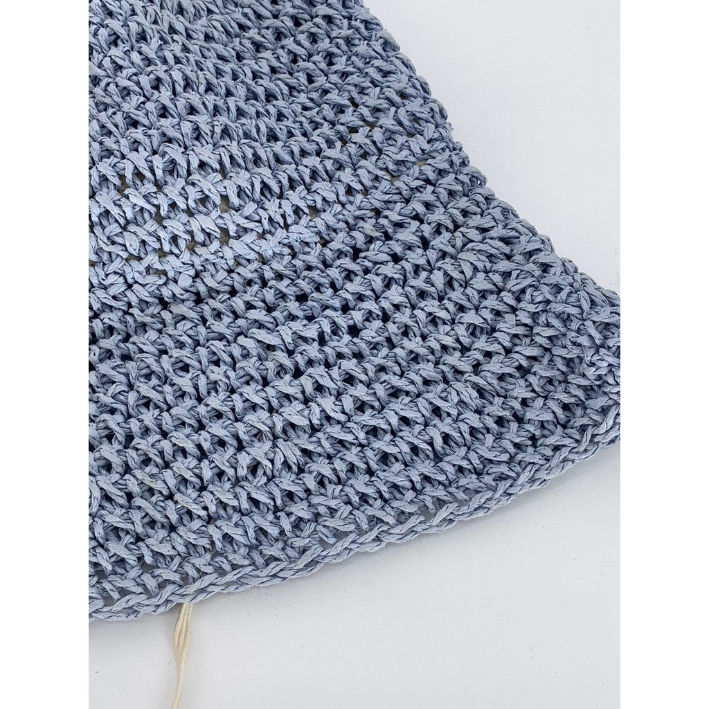 UNBRANDED Women's Blue Woven Bucket Style Adjustable Beach Hat SZ OS