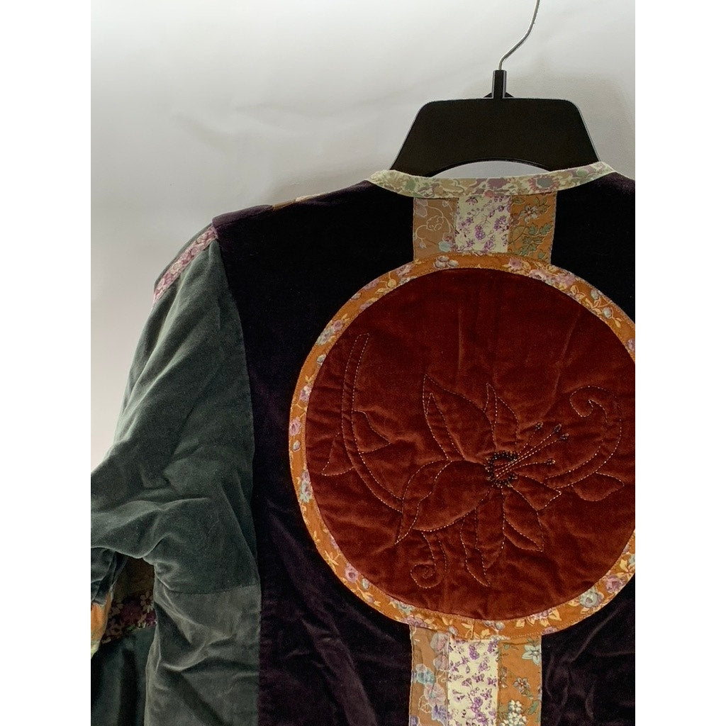 PENELOPE HYDE Women's Multi Velvet Quilted Floral Loop-Button Jacket SZ M
