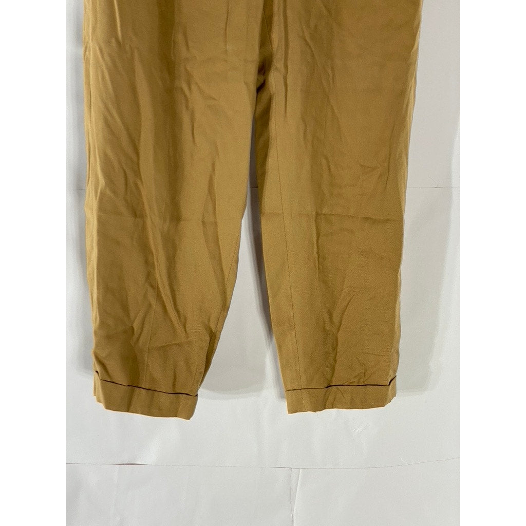 ZARA Women's Tan Cuffed Cropped Trousers SZ XS