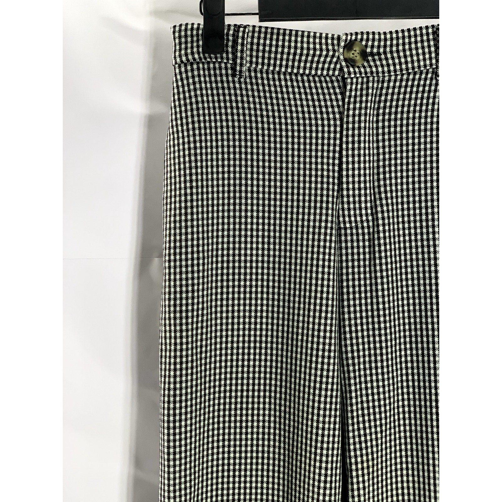ZARA Women's Black/White Shepherd Check Straight Cuffed Wide-Leg Pant SZ S