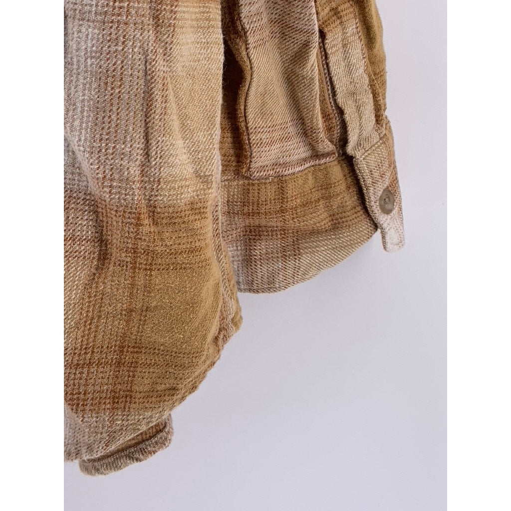 OLD NAVY Women's Tall Tan Flannel The Boyfriend Button-Up Top SZ 2XL