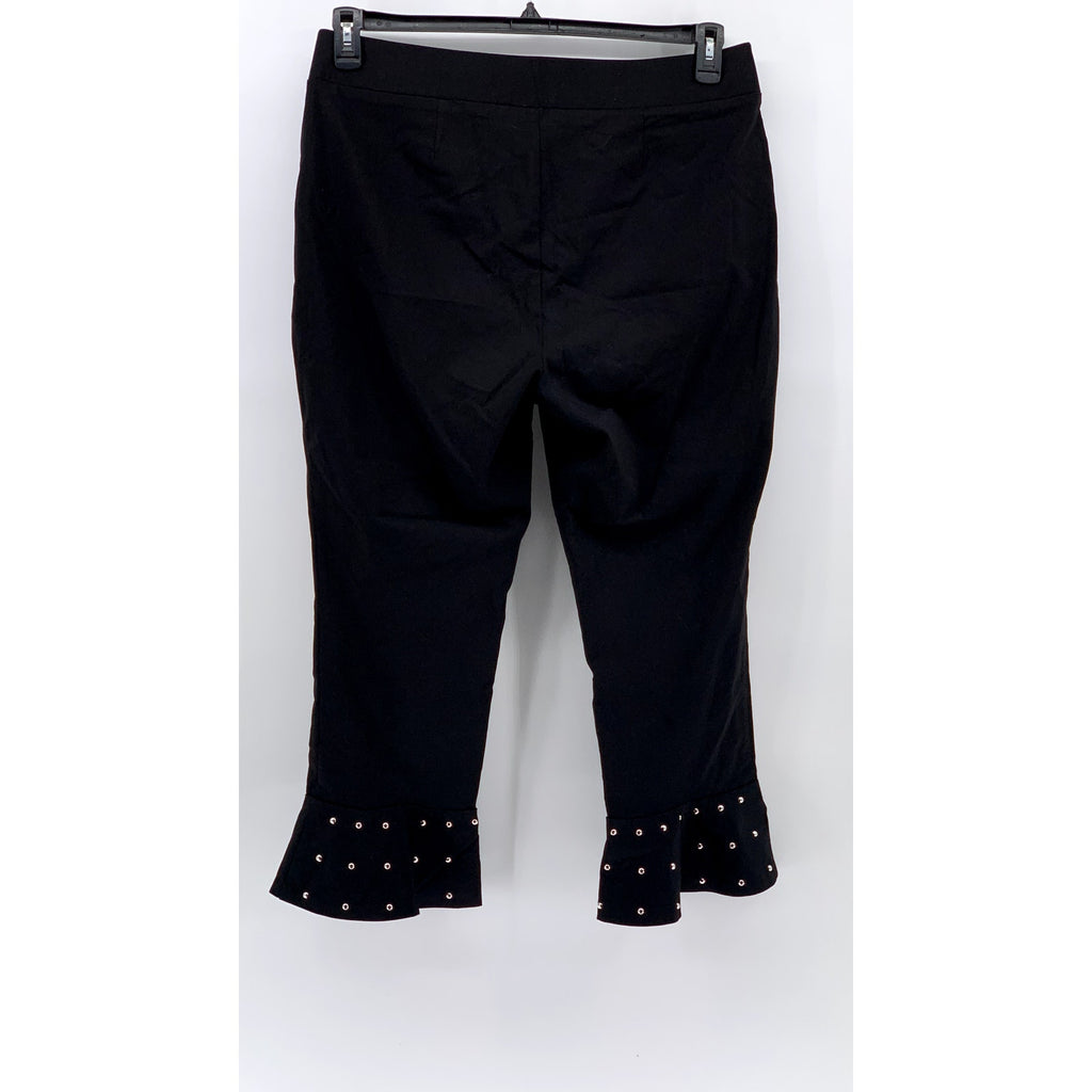 INC INTERNATIONAL CONCEPTS Black Rhinestone Ruffle-Hem Cropped Pants SZ 16