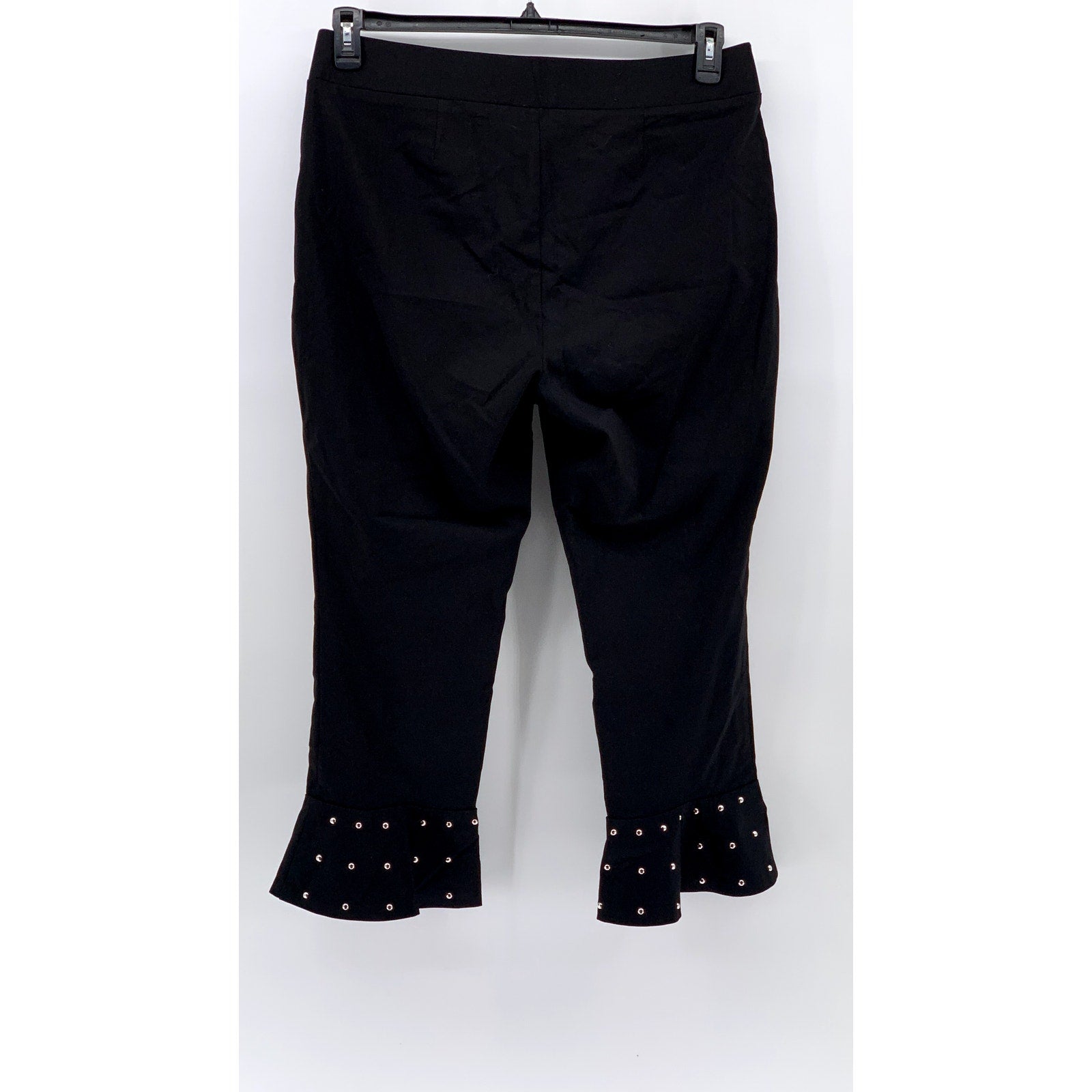 INC INTERNATIONAL CONCEPTS Black Rhinestone Ruffle-Hem Cropped Pants SZ 16