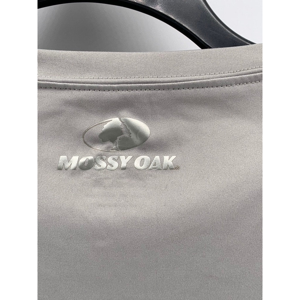 MOSSY OAK Men's Light Gray Crewneck Long Sleeve Logo Active T-Shirt SZ XL