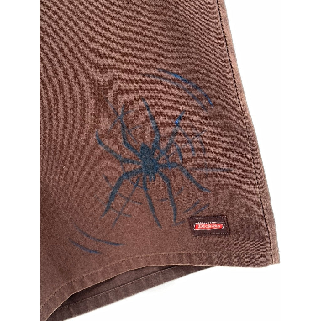 DICKIES Men's Brown Custom Spider-Skull Regular Fit Shorts SZ 33/M