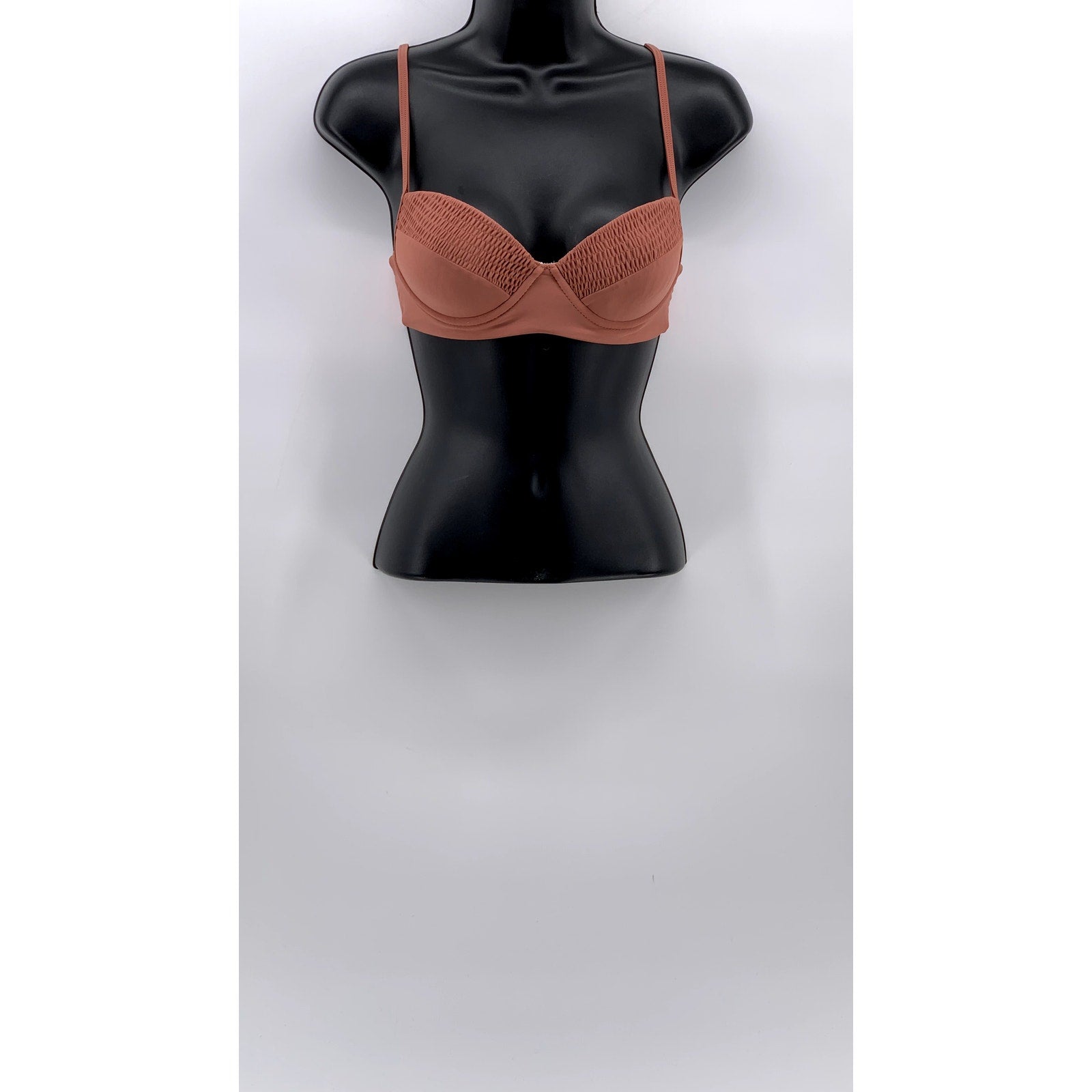 TORI PRAVER Women's Brown Spaghetti Strap Textured Sweetheart Bikini Top SZ S
