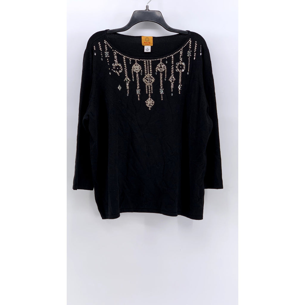 RUBY RD. Women's Plus Black Silver Studded 3/4 Sleeve Top SZ 2X
