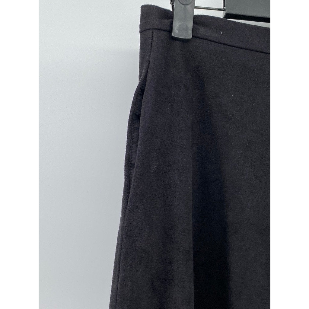 VINCE CAMUTO Women's Black Faux-Suede A-Line Flare Knee Length Skirt SZ 0