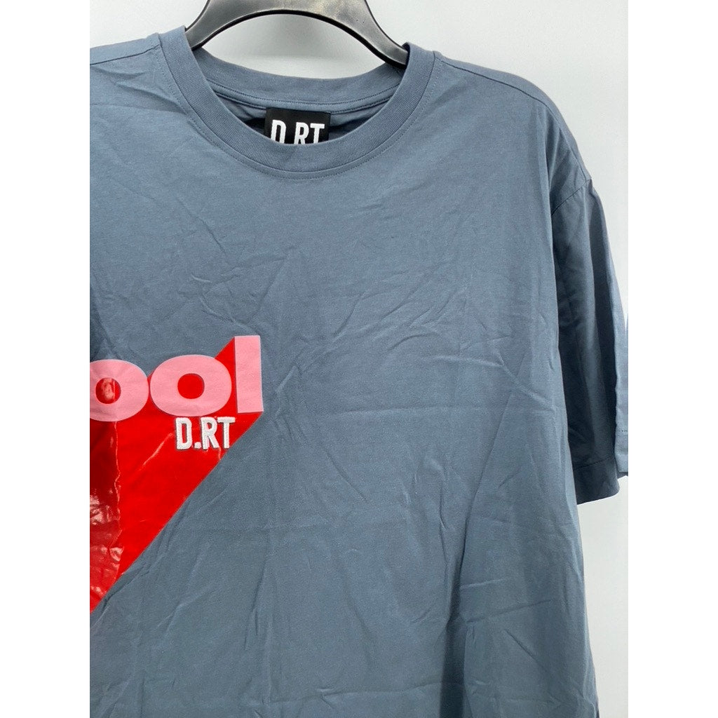 D.RT Men's Gray-Red Cool Stripe Crewneck Graphic Short Sleeve T-Shirt SZ L