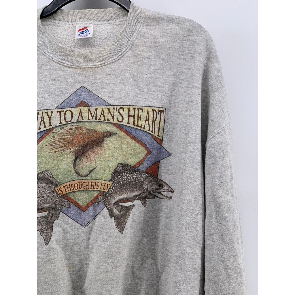 JERZEES Women's Gray Vintage Graphic Sweatshirt SZ 2X