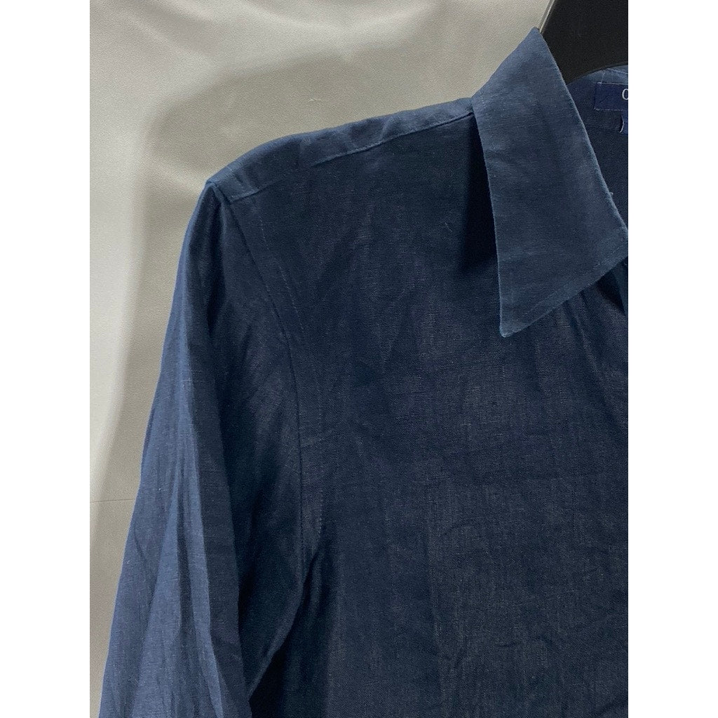 CHAPS EST. 1978 Women's Blue Linen Regular-Fit Button-Up Long Sleeve Top SZ M