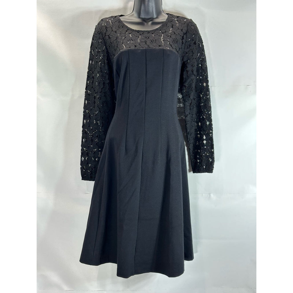 BODEN Women's Black Selena Long Lace Sleeve Fit & Flare Knee-Length Dress SZ 8L