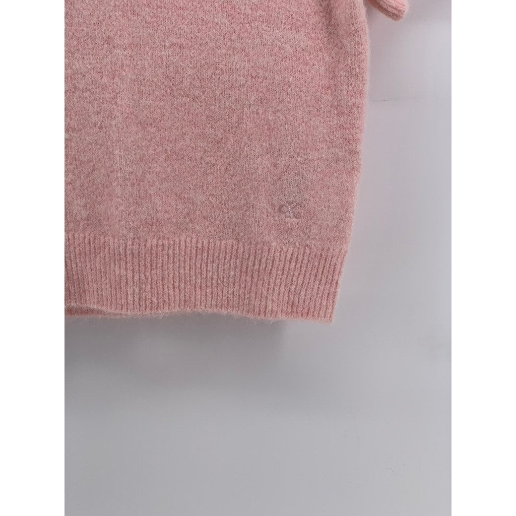 CALVIN KLEIN JEANS Women's Light Pink Knit V-Neck Short Sleeve Sweater Top SZ S