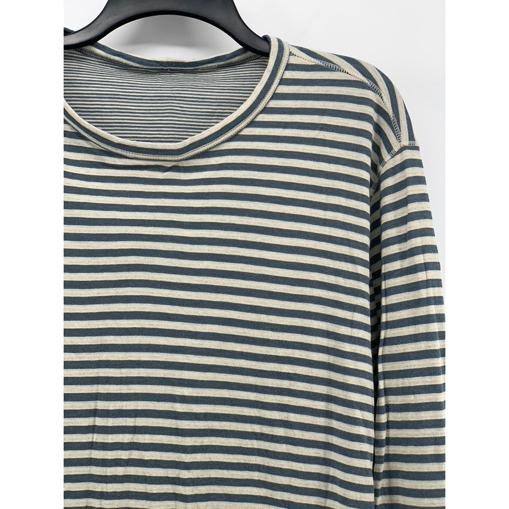 FARHERTY CLOUD Men's Gray-White Striped Scoop-Neck Long Sleeve Casual Top SZ L