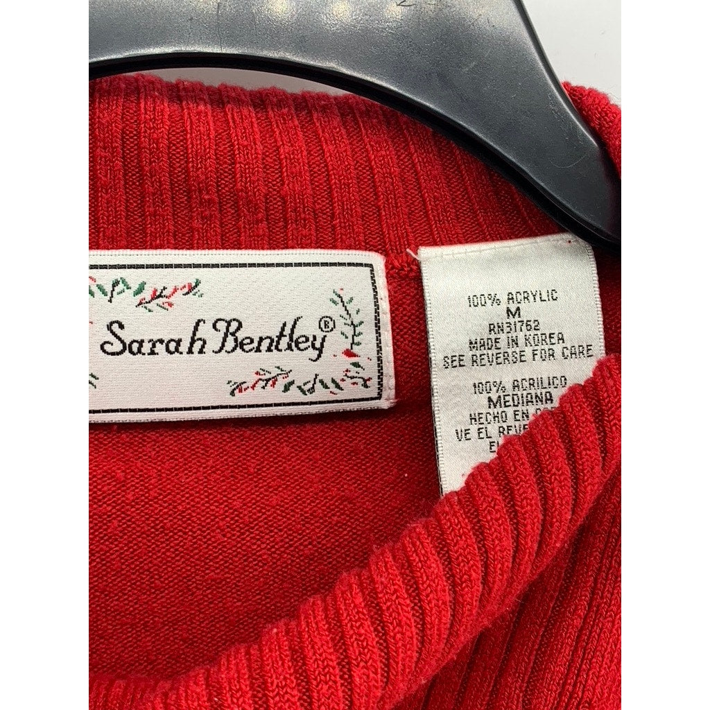 SARAH BENTLEY Women's Red Knit Split Button Fold-Over Sweater SZ M