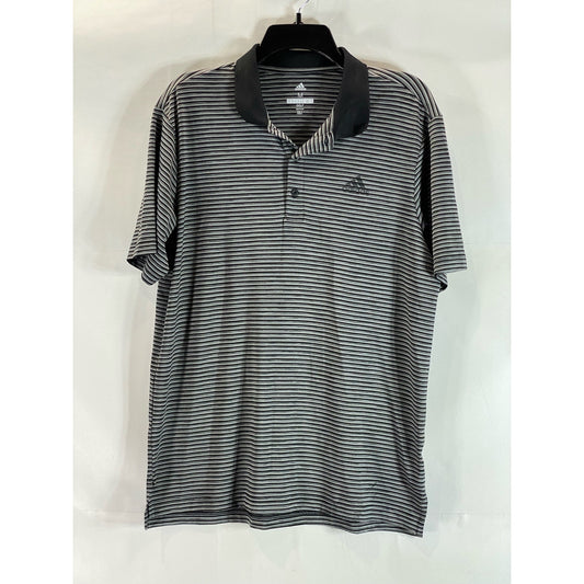 ADIDAS Men's Black/White Striped Regular-Fit Spread Collar Golf Polo SZ M