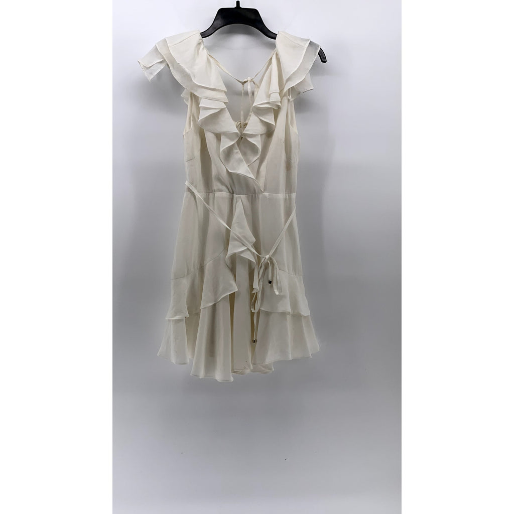 SAINTS + SECRETS Women's White Ruffle Surplice Tie-Waist A-line Mini Dress SZ S