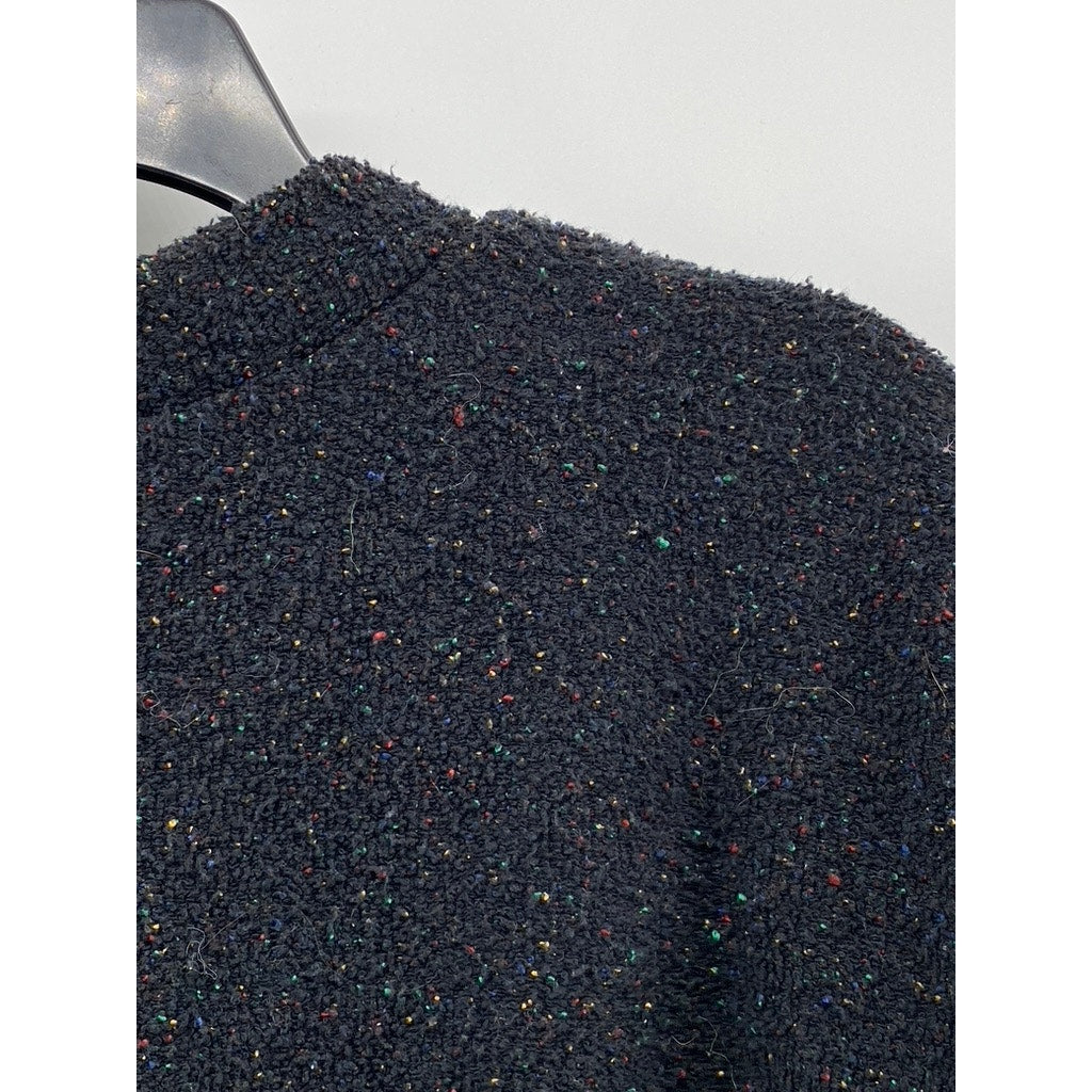 WOOLLY THREADS Men's Black-Multicolor Speckle Yale Logo Crewneck Sweater SZ M