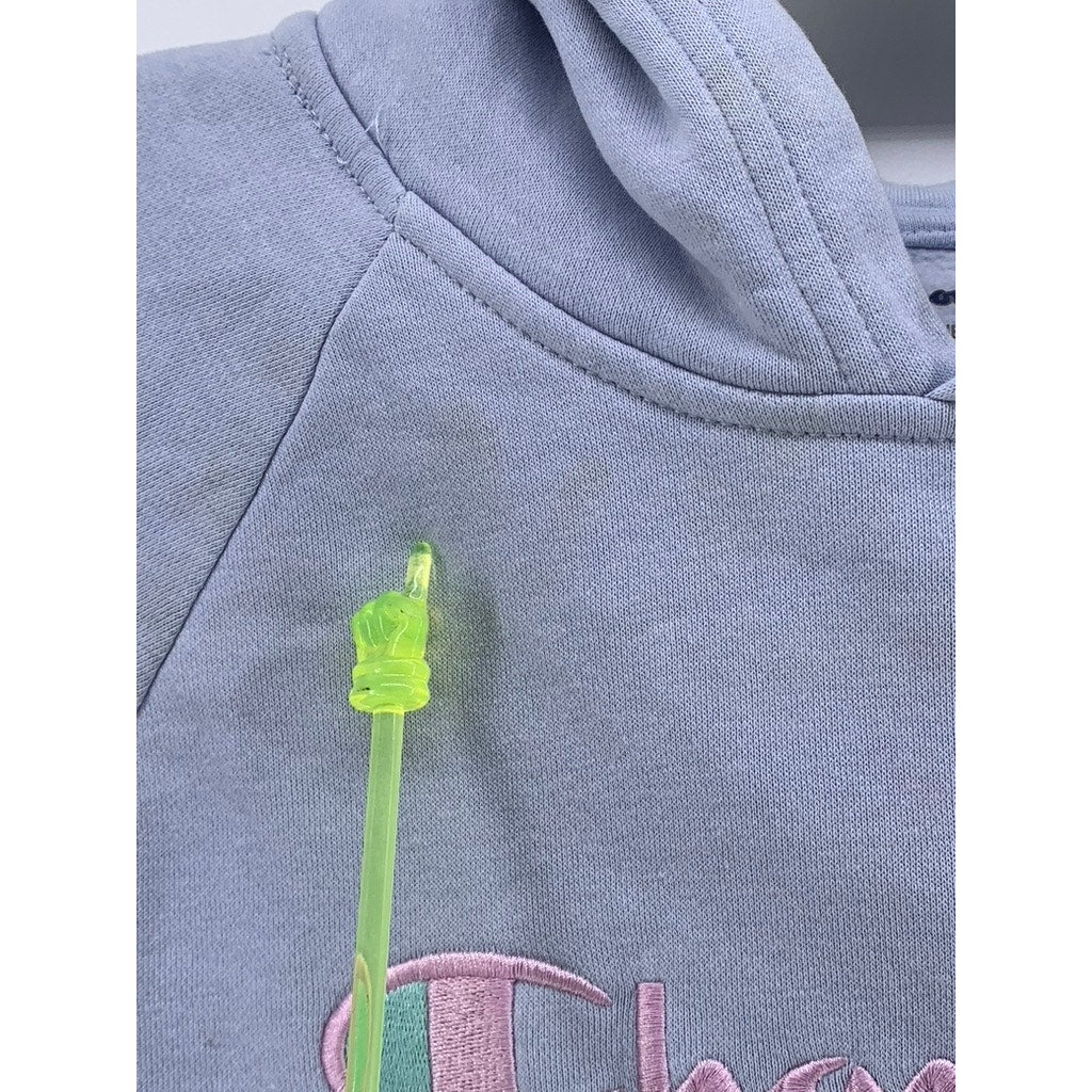 CHAMPION Girls Light Blue-Pink Script Logo Hoodie SZ XL