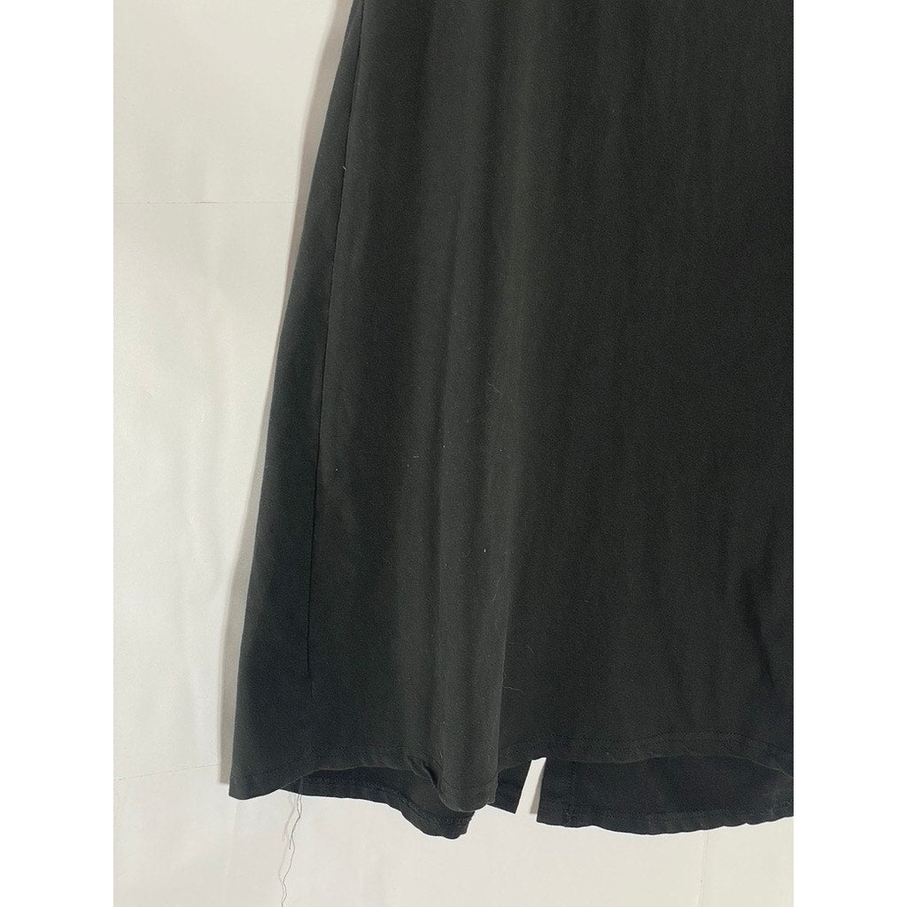 EKOUAER Women's Black Solid Scoop-Neck button-Up Short Sleeve Casual Dress L