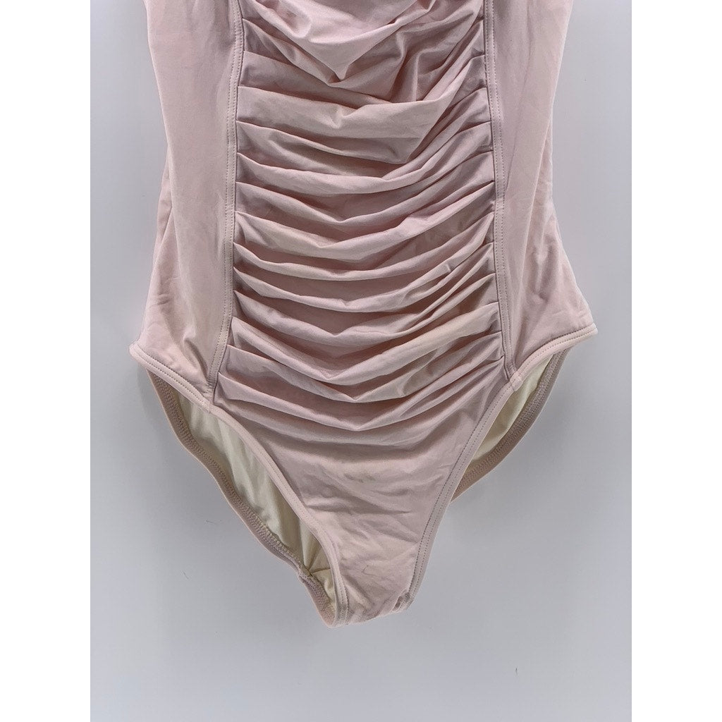 CALVIN KLEIN Women's Light Pink Ruched One-Piece Swimsuit SZ 8