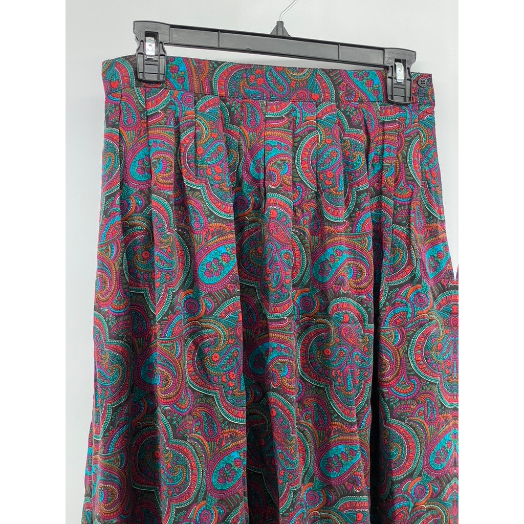 WHITNEY BROOKS Women’s Multicolor Paisley Print  Pleated A-Line Skirt SZ 12