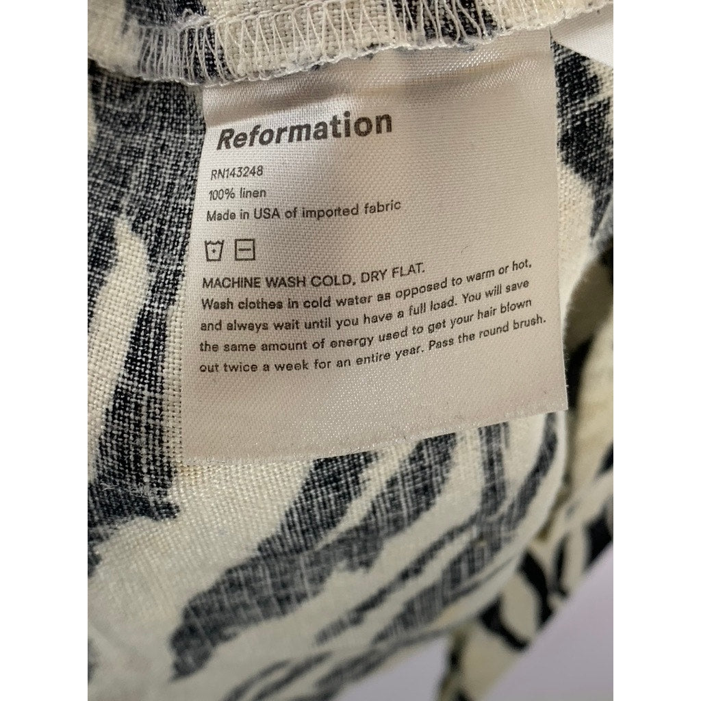 REFORMATION Women's Black/White Starling Zebra Print Tie-Strap Mini Dress SZ 8