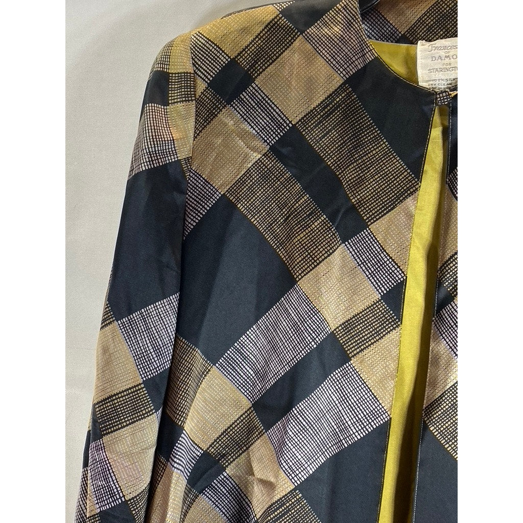 FRANCESCA OF DAMON FOR STARINGTON Women's Tan/Yellow Vintage Plaid Silk Coat SZ8