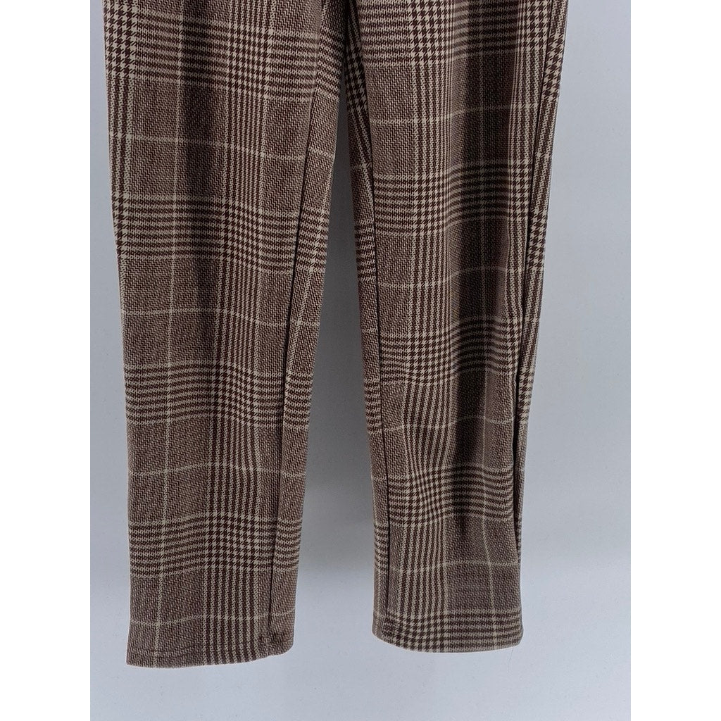 CLASSIC CONCEPTS Women's Brown Plaid Pull-On Pants SZ S