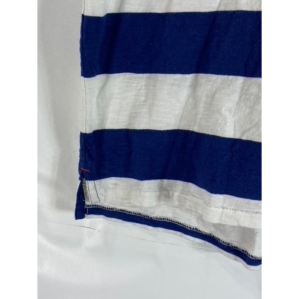 AMERICAN EAGLE OUTFITTERS Men's Navy/White Athletic-Fit Striped Polo Shirt SZ L
