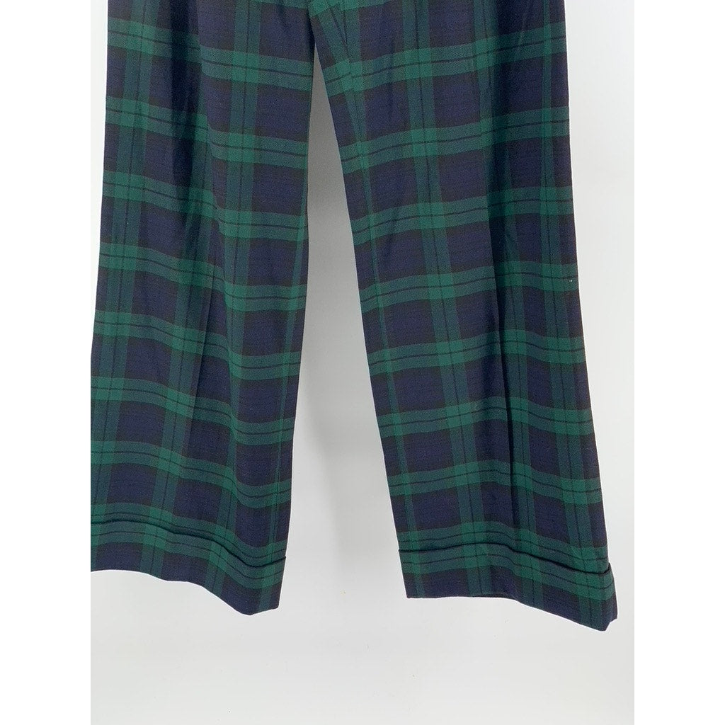 BROOKS BROTHERS Women's Green-Navy Plaid Wide-Leg Pant SZ 6