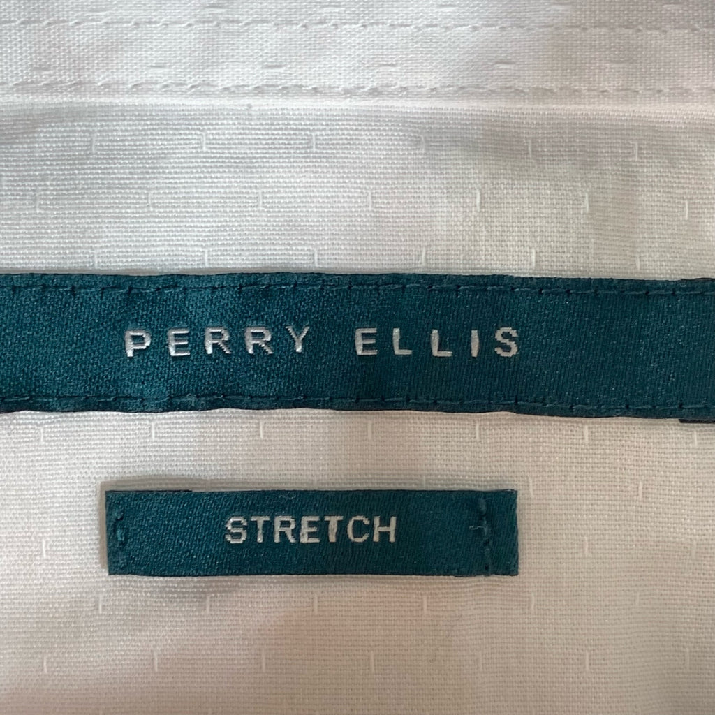 PERRY ELLIS Men's White Textured Dot Stretch Regular-Fit Button-Up Shirt SZ S