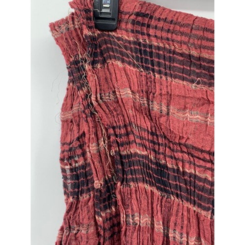 UNBRANDED Women’s Red Plaid Fringe Knit Sheer Scarf