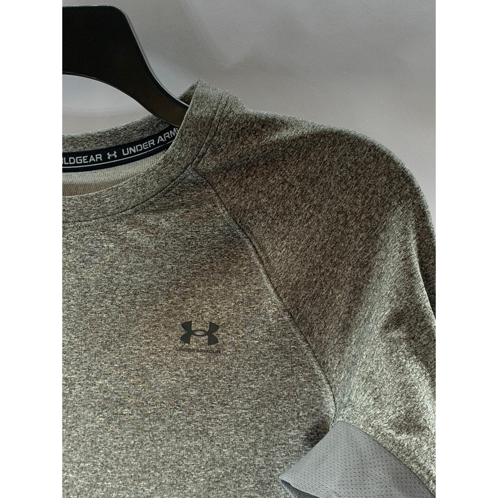 UUNDER ARMOUR Men's Charcoal Light Heather ColdGear Fitted Crewneck T-Shirt SZ S