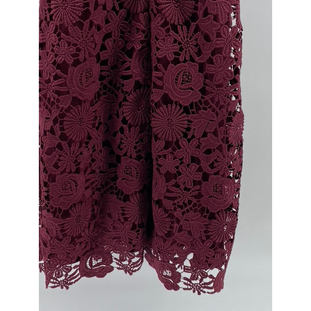 LULUS Women's Burgundy High-Neck Lace Sleeveless Mini Dress SZ M