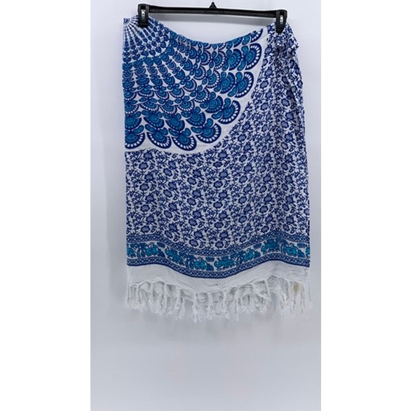 UNBRANDED Women’s Blue Shell-Animal Print Fringe Scarf