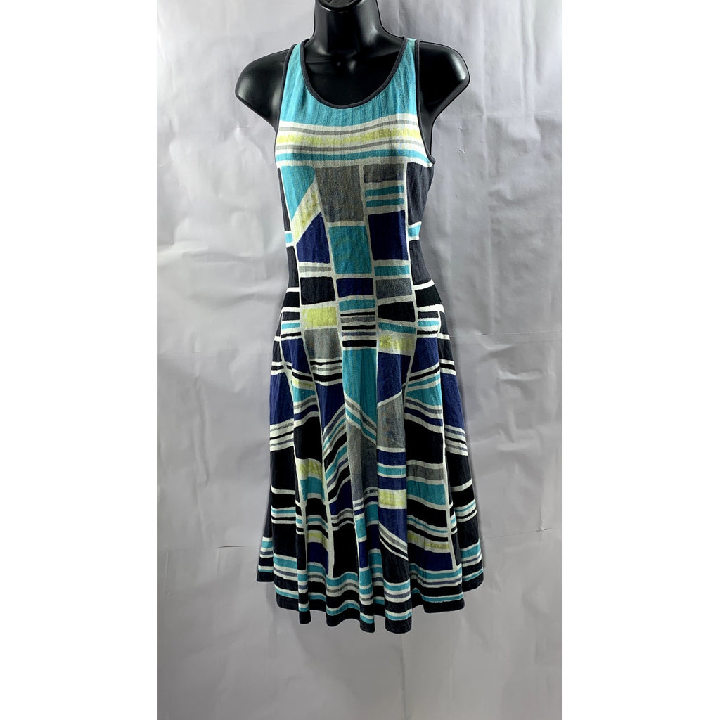 NIC+ZOE Women's Blue Printed Crewneck Fit&Flare Sleeveless Mini Dress SZ M