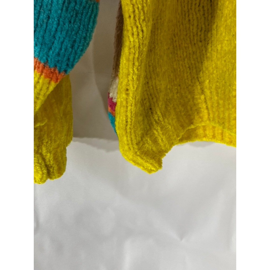 FANTASTIC FASHION Women's Yellow-Multicolor Faux Pearl Cactus Knit Sweater SZ S