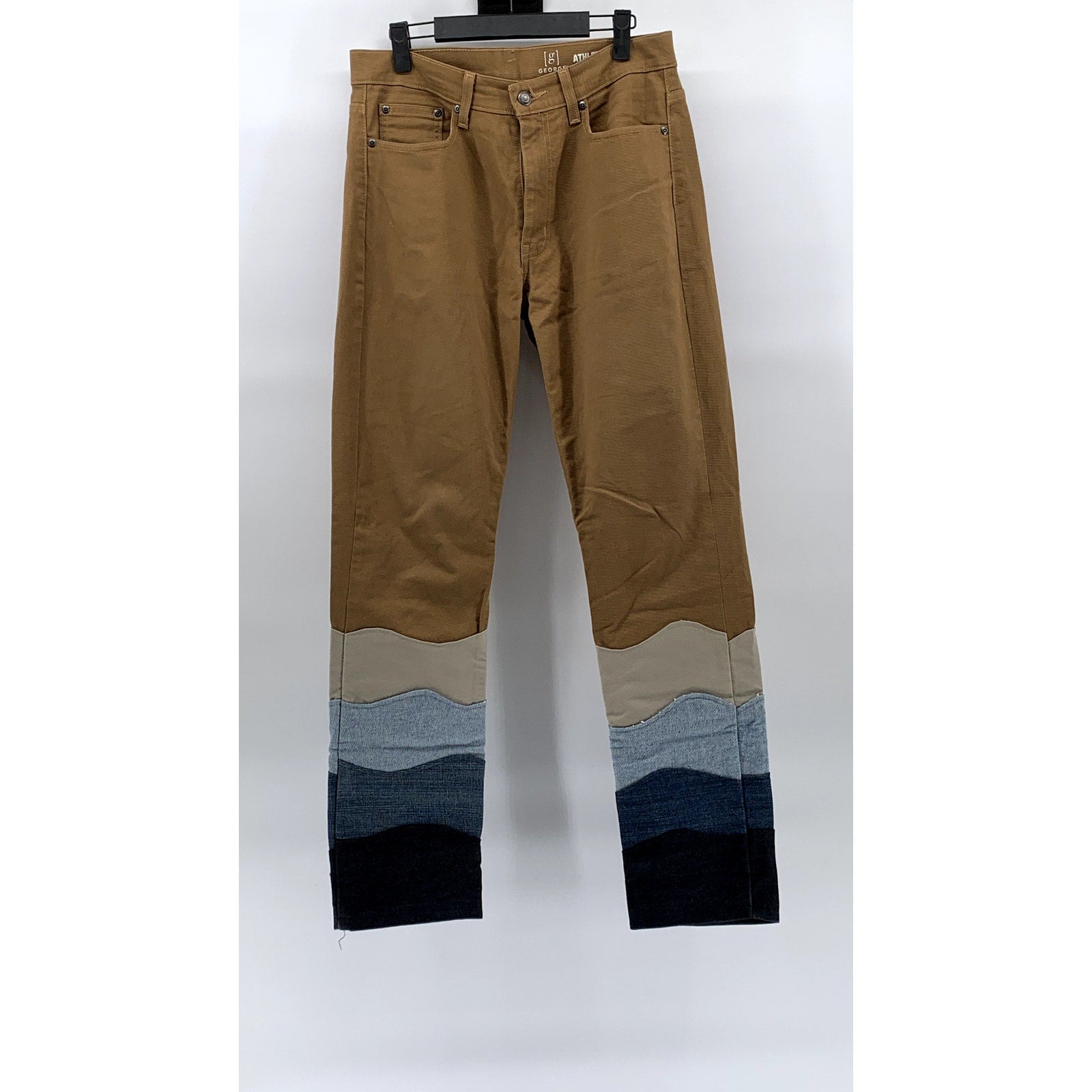 GEORGE Men's Tan-Multi Patchwork Hem Straight-Leg Athletic-Fit Pants SZ 30X32