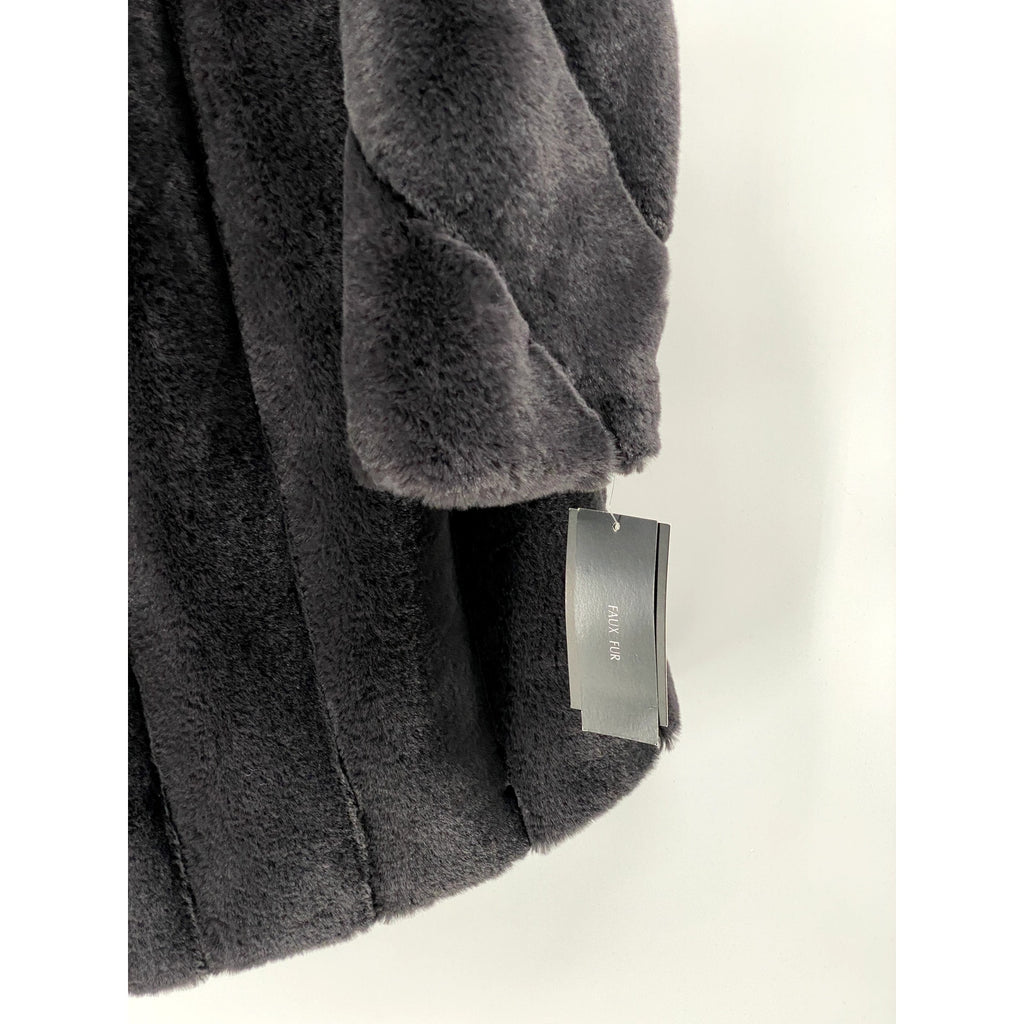 JONES NEW YORK Women's Gray Faux Fur Open Front Coat SZ S