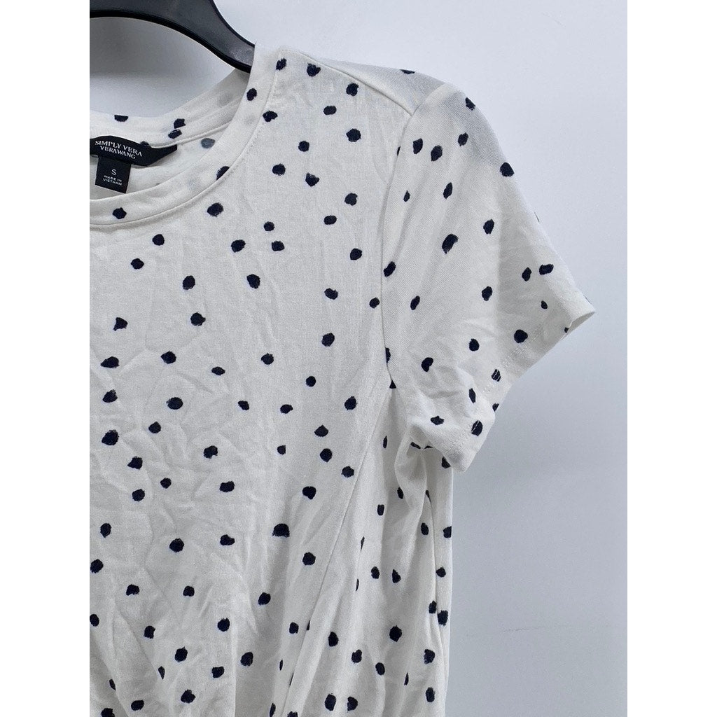 SIMPLY VERA VERA WANG Women's White-Black Polka Dot Twist Front Top SZ S