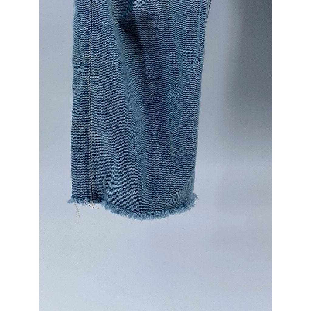 ZARA Women's Light Wash Blue Denim Straight-Leg Raw-Hem Five-Pocket Jeans SZ 4